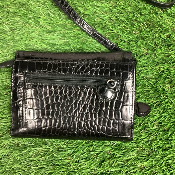 Brighton Black Croc Print Patent Leather Wallet with Crossbody Strap - Picture 2 of 15